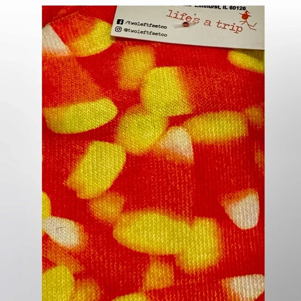 Two Left Feet Hyper Real Candy Corn Novelty Socks, Halloween, (W)5.5-9.5, (M)5-8